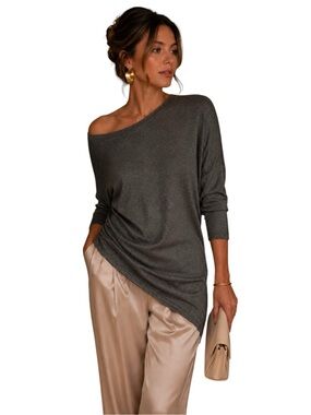 Oltre Asymmetrical Tunic Top Dark Metallic Gold Womens 8 Italian Evening Sparkle